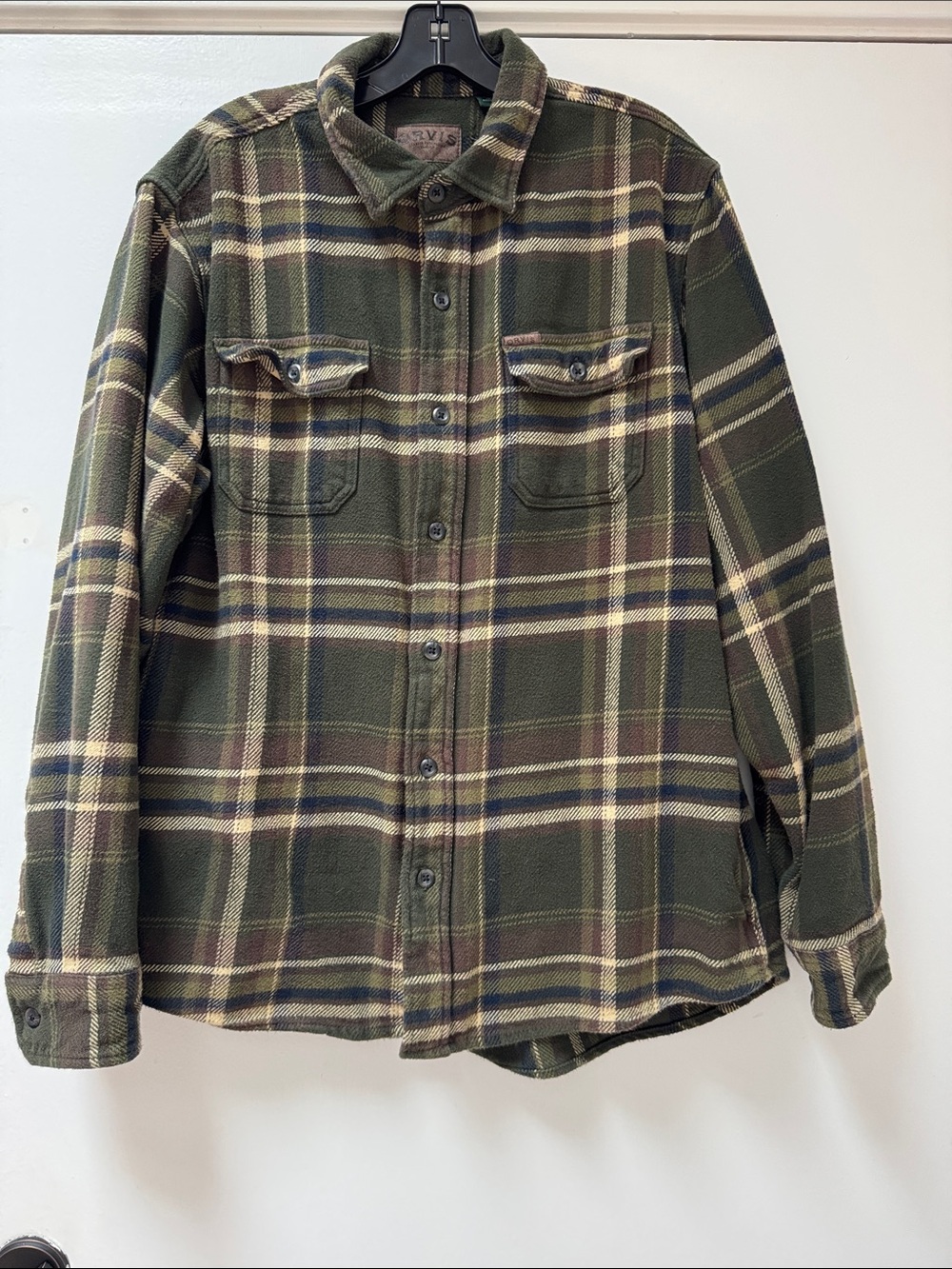 Orvis Olive Green Plaid Flannel Shirt Jacket